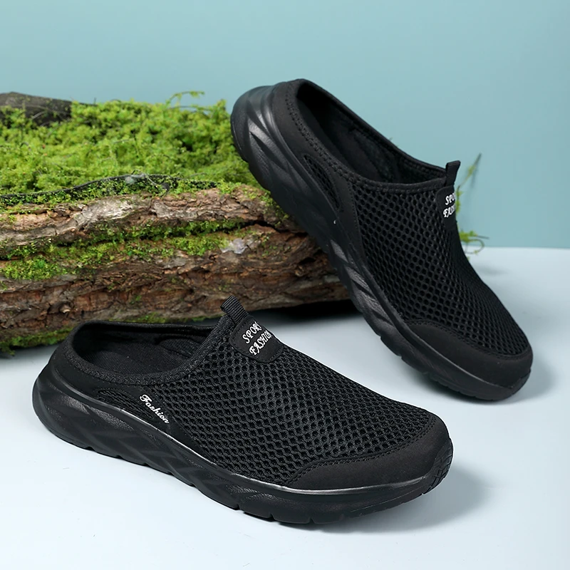 YRZL Mens Half Slippers Summer Breathable Mesh Mens Shoes Outdoor Casual Walking Shoes Large Flat Light Mesh Slippers Sandals YRZL Mens Half Slippers Summer Breathable Mesh Mens Shoes Outdoor Casual Walking Shoes Large Flat Light Mesh Slippers Sandals