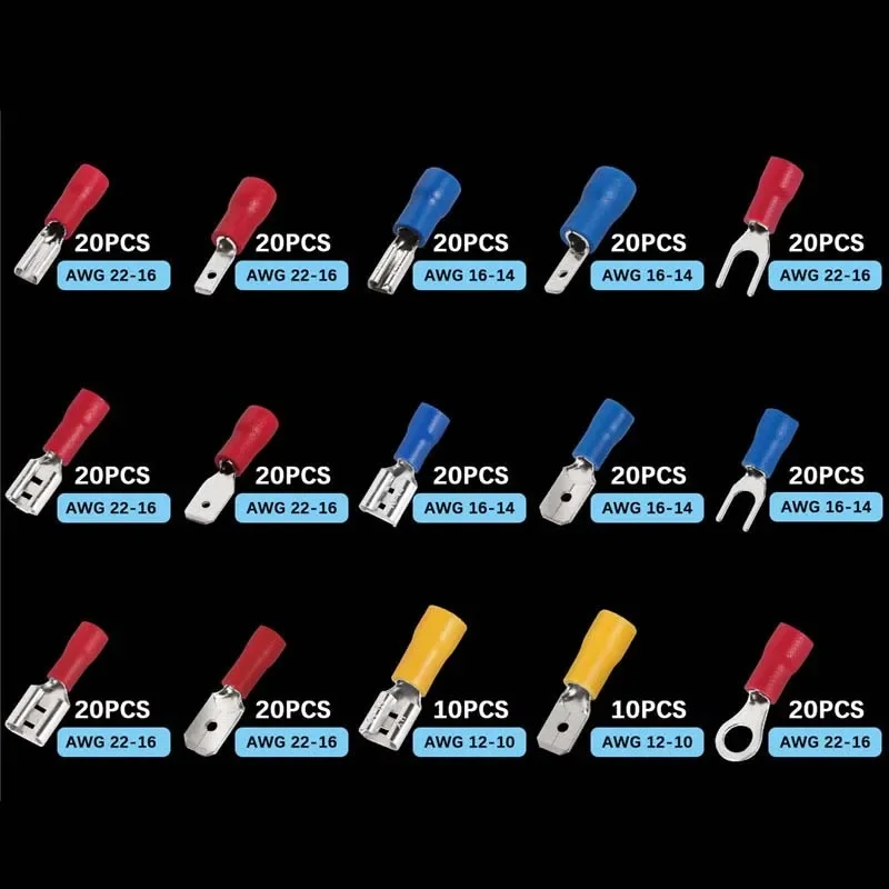102/280/300/480PCS Wire Connector Kit Male Female Insulated Terminals Cold Crimp Terminals Assorted Crimp Terminals Spade 102/280/300/480PCS Wire Connector Kit Male Female Insulated Terminals Cold Crimp Terminals Assorted Crimp Terminals Spade