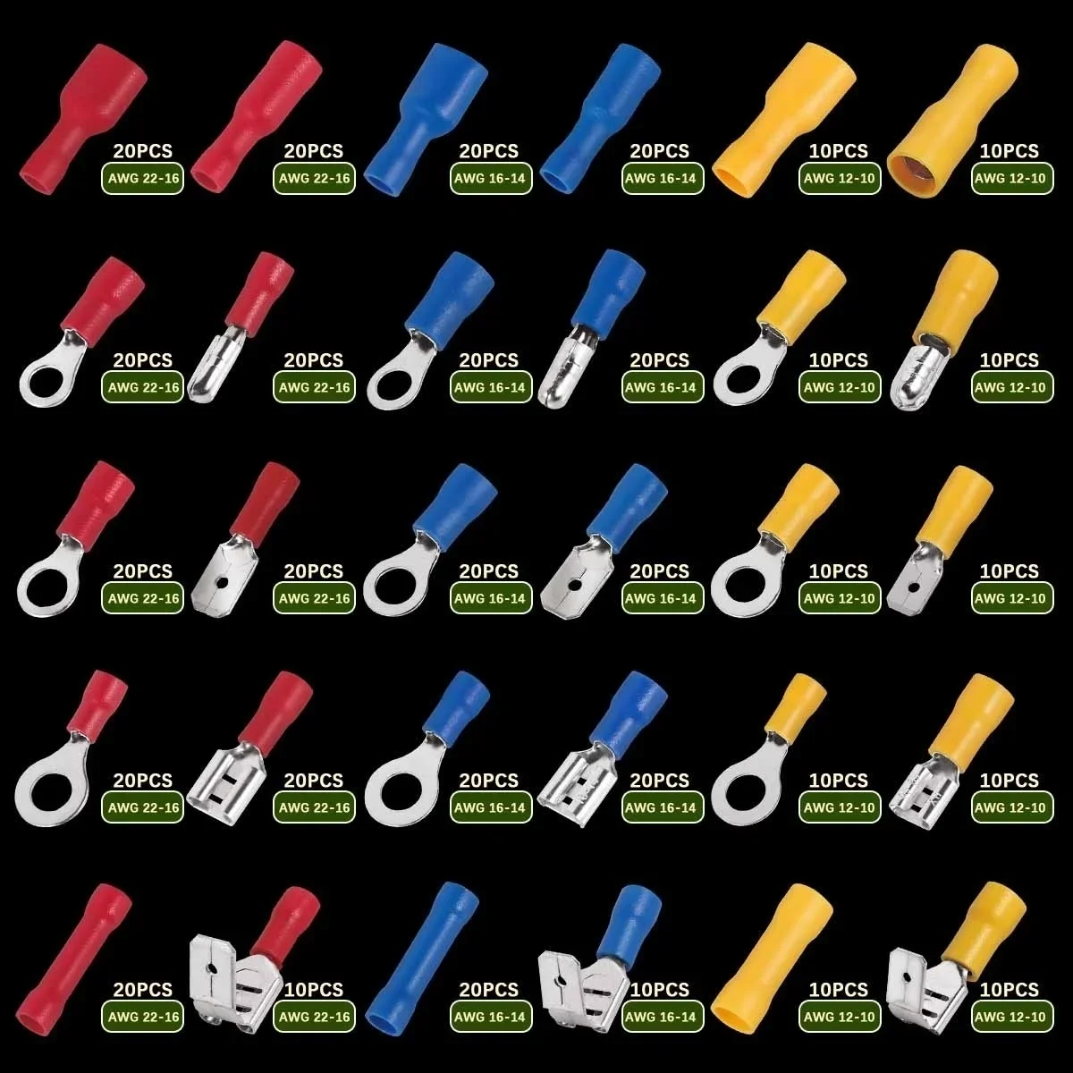 102/280/300/480PCS Wire Connector Kit Male Female Insulated Terminals Cold Crimp Terminals Assorted Crimp Terminals Spade 102/280/300/480PCS Wire Connector Kit Male Female Insulated Terminals Cold Crimp Terminals Assorted Crimp Terminals Spade