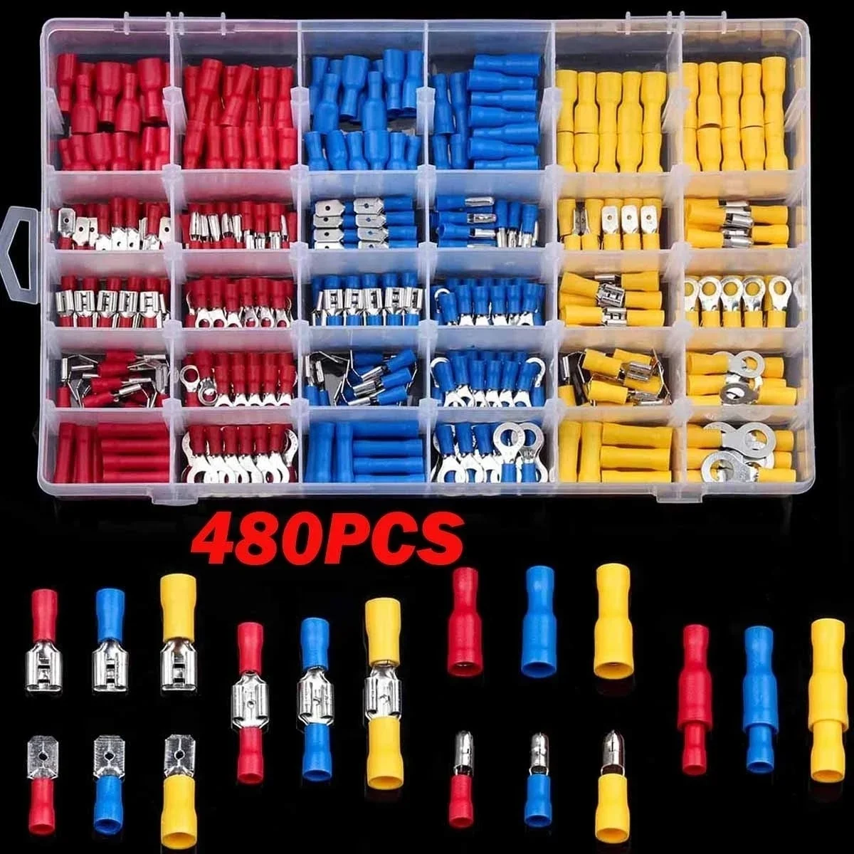 102/280/300/480PCS Wire Connector Kit Male Female Insulated Terminals Cold Crimp Terminals Assorted Crimp Terminals Spade 102/280/300/480PCS Wire Connector Kit Male Female Insulated Terminals Cold Crimp Terminals Assorted Crimp Terminals Spade