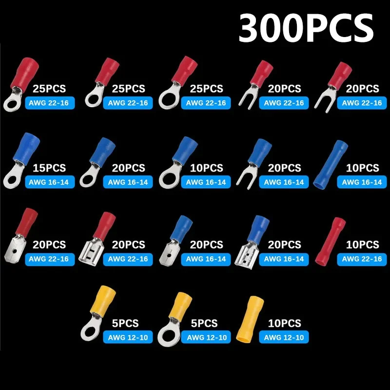 102/280/300/480PCS Wire Connector Kit Male Female Insulated Terminals Cold Crimp Terminals Assorted Crimp Terminals Spade 102/280/300/480PCS Wire Connector Kit Male Female Insulated Terminals Cold Crimp Terminals Assorted Crimp Terminals Spade