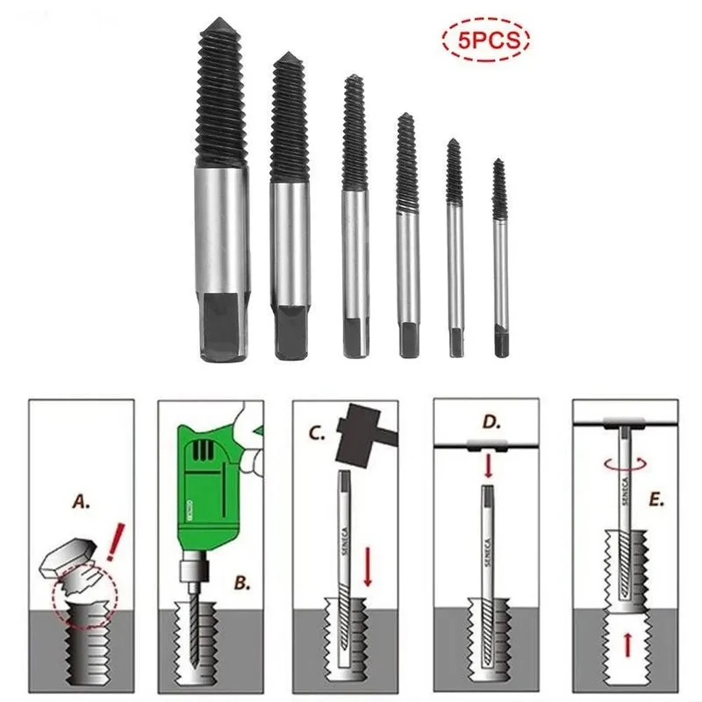 5/6Pcs Damaged Broken Screw Remover Extractor,Drill Bits Steel Durable Easy Out Remover Tool,Works on Wood and Machine Screws 5/6Pcs Damaged Broken Screw Remover Extractor,Drill Bits Steel Durable Easy Out Remover Tool,Works on Wood and Machine Screws