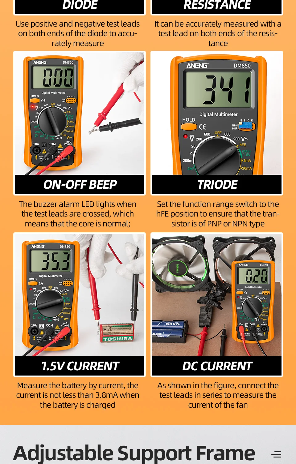 ANENG DM850 Digital Multimeter Automatic Professional 1999 Counts Auto AC/DC Votage Tester Ohm Current Ammeter Detector Tool