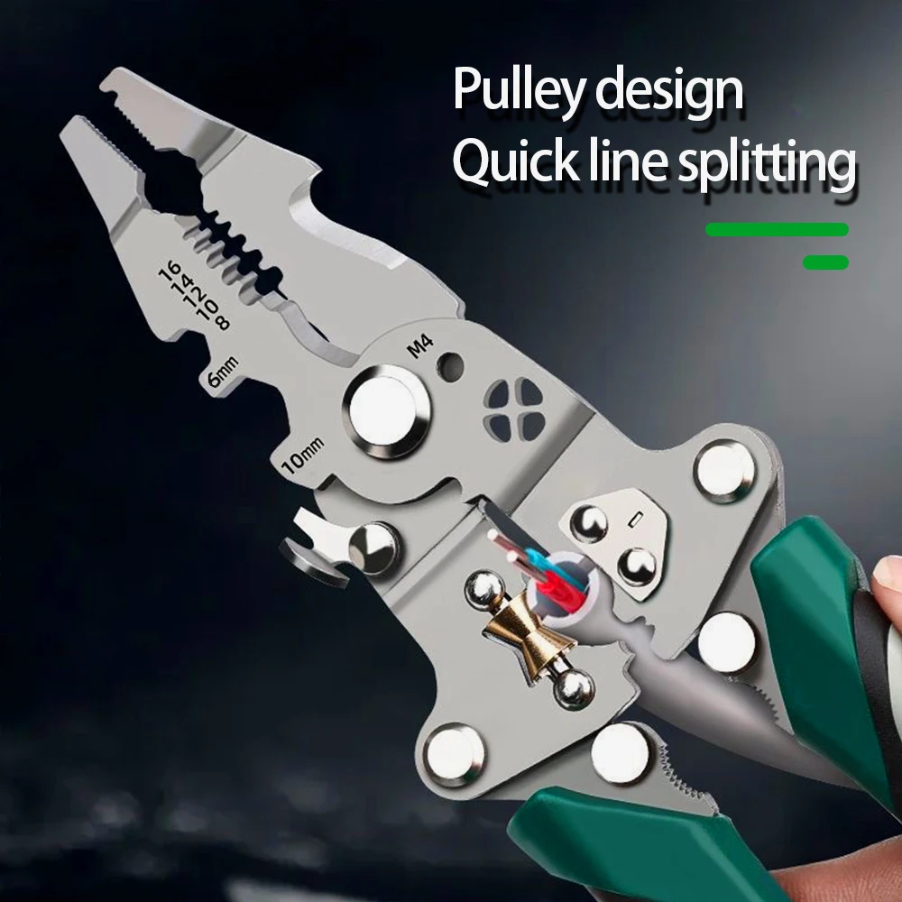 Foldable wire stripper, pulley design multi-function electrician wire splitter wire winding pliers crimping pliers hand tool Foldable wire stripper, pulley design multi-function electrician wire splitter wire winding pliers crimping pliers hand tool