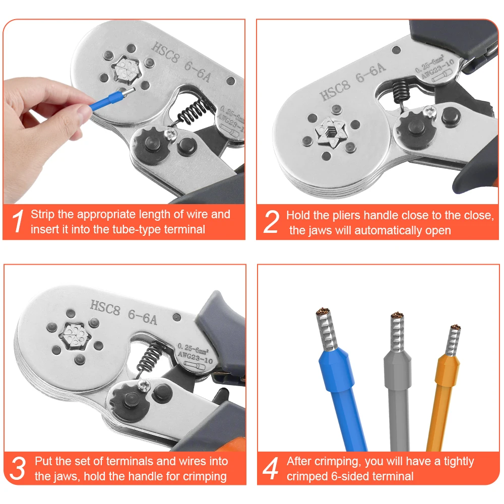 Ferrule Crimping Tool HSC8 6-4/6-6 Electrical Crimper Plier For Wire End Crimp Tube Terminals Electrical Circuit Repair Ferrule Crimping Tool HSC8 6-4/6-6 Electrical Crimper Plier For Wire End Crimp Tube Terminals Electrical Circuit Repair