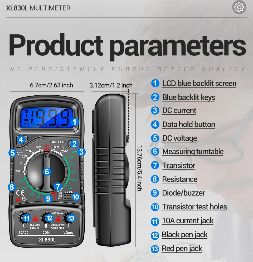 ANENG XL830L Digital Multimeter Esr Meter Testers Automotive Electrical Dmm Transistor Peak Tester Meter Capacitance Meter