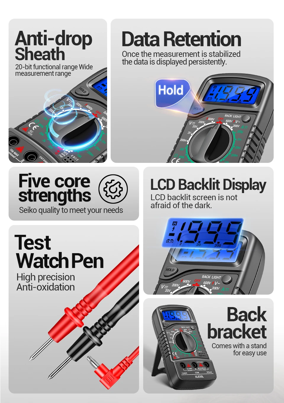 ANENG XL830L Digital Multimeter Esr Meter Testers Automotive Electrical Dmm Transistor Peak Tester Meter Capacitance Meter