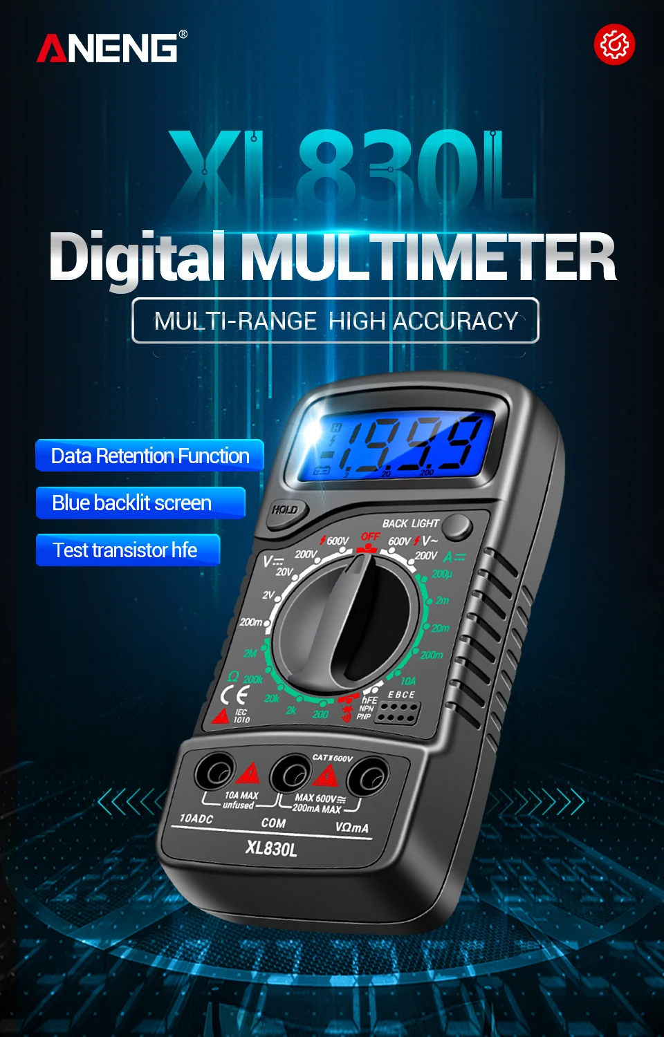 ANENG XL830L Digital Multimeter Esr Meter Testers Automotive Electrical Dmm Transistor Peak Tester Meter Capacitance Meter