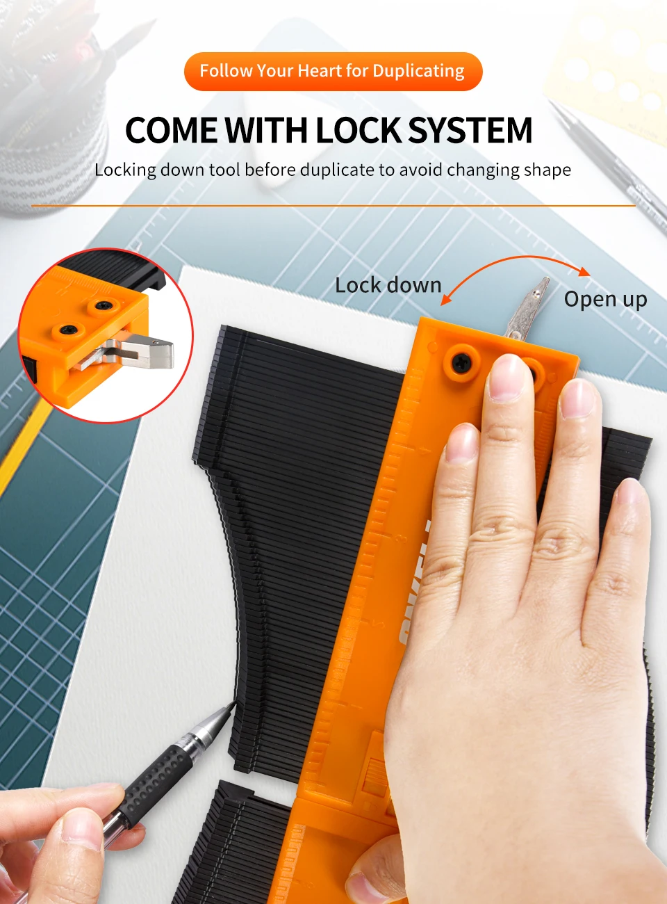 ONKEL.J Brand Connection Contour Gauge Profile Tool Alloy Adjustable Lock Edge Shaping Wood Measure Ruler Tiles Meethulp Gauge ONKEL.J Brand Connection Contour Gauge Profile Tool Alloy Adjustable Lock Edge Shaping Wood Measure Ruler Tiles Meethulp Gauge