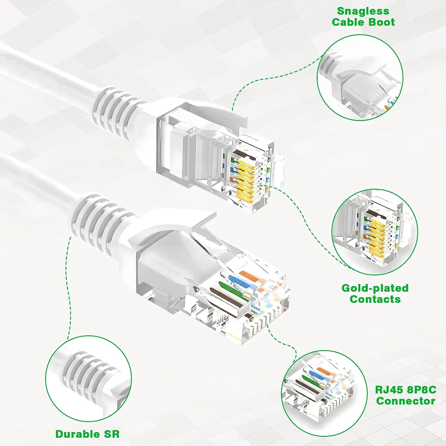 Ethernet Cable - Supports Cat5 / Cat5e / Cat5 RJ45 Computer Networking Cord Injection Molding Crystal PVC head for office comput Ethernet Cable - Supports Cat5 / Cat5e / Cat5 RJ45 Computer Networking Cord Injection Molding Crystal PVC head for office comput