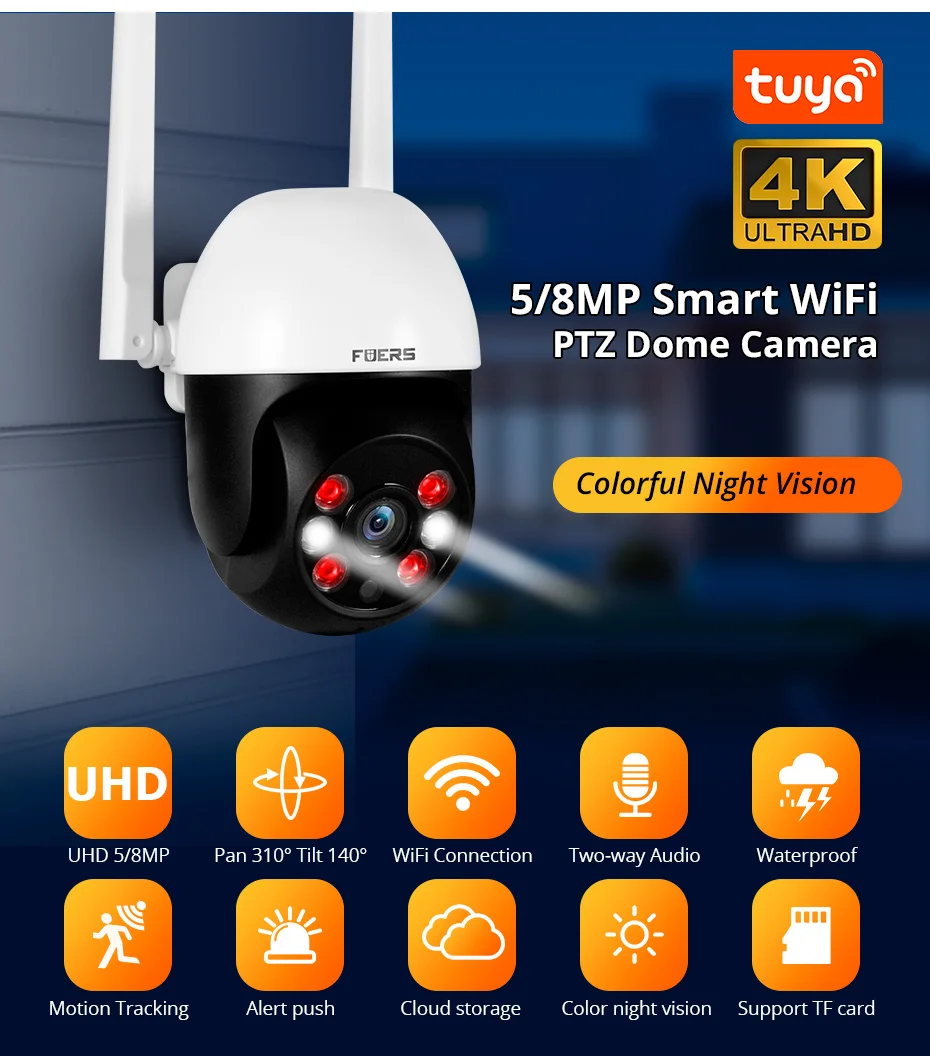 Fuers 8MP 4K IP Camera Tuya Smart Outdoor Home Security Auto Tracking AI Human Detection Camera WIFI CCTV Surveillance Camera Fuers 8MP 4K IP Camera Tuya Smart Outdoor Home Security Auto Tracking AI Human Detection Camera WIFI CCTV Surveillance Camera