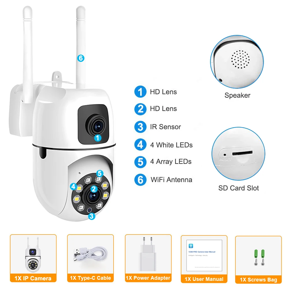 WiFi IP Camera Security Protection Dual Lens Dual Screen Wireless Indoor Monitor Auto Track PTZ CCTV Video Surveillance V380 Pro WiFi IP Camera Security Protection Dual Lens Dual Screen Wireless Indoor Monitor Auto Track PTZ CCTV Video Surveillance V380 Pro