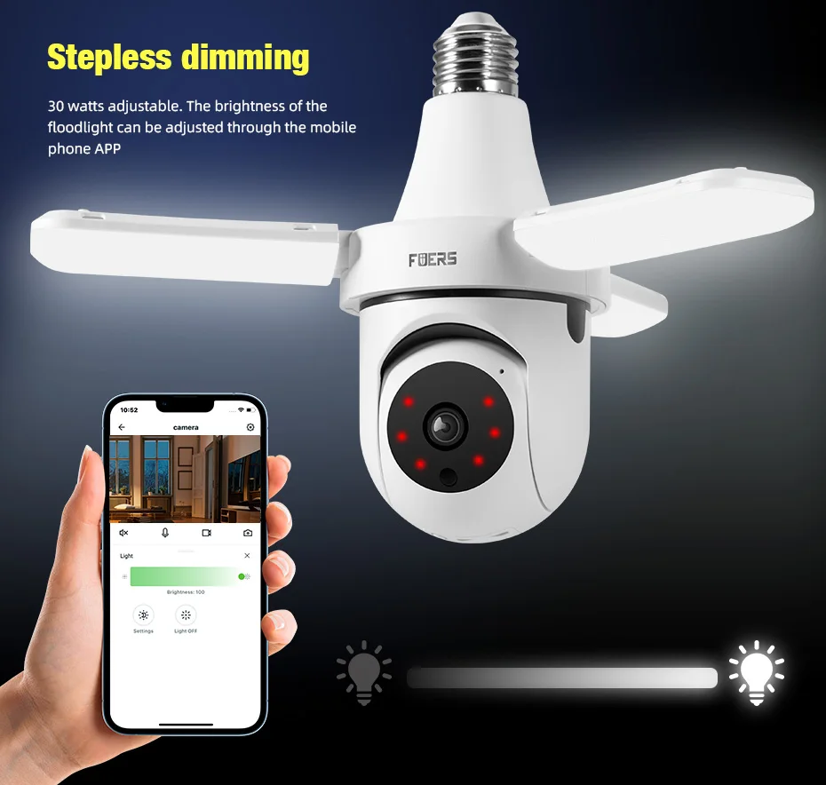 FUERS E27 Bulb Indoor Camera Security Indoor Monitor Wireless 2.4G WiFi Automatic Human Tracking FloodLight Surveillance Camera FUERS E27 Bulb Indoor Camera Security Indoor Monitor Wireless 2.4G WiFi Automatic Human Tracking FloodLight Surveillance Camera