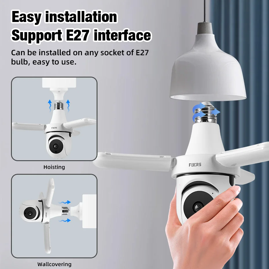 FUERS E27 Bulb Indoor Camera Security Indoor Monitor Wireless 2.4G WiFi Automatic Human Tracking FloodLight Surveillance Camera FUERS E27 Bulb Indoor Camera Security Indoor Monitor Wireless 2.4G WiFi Automatic Human Tracking FloodLight Surveillance Camera