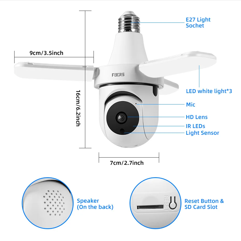 FUERS E27 Bulb Indoor Camera Security Indoor Monitor Wireless 2.4G WiFi Automatic Human Tracking FloodLight Surveillance Camera FUERS E27 Bulb Indoor Camera Security Indoor Monitor Wireless 2.4G WiFi Automatic Human Tracking FloodLight Surveillance Camera