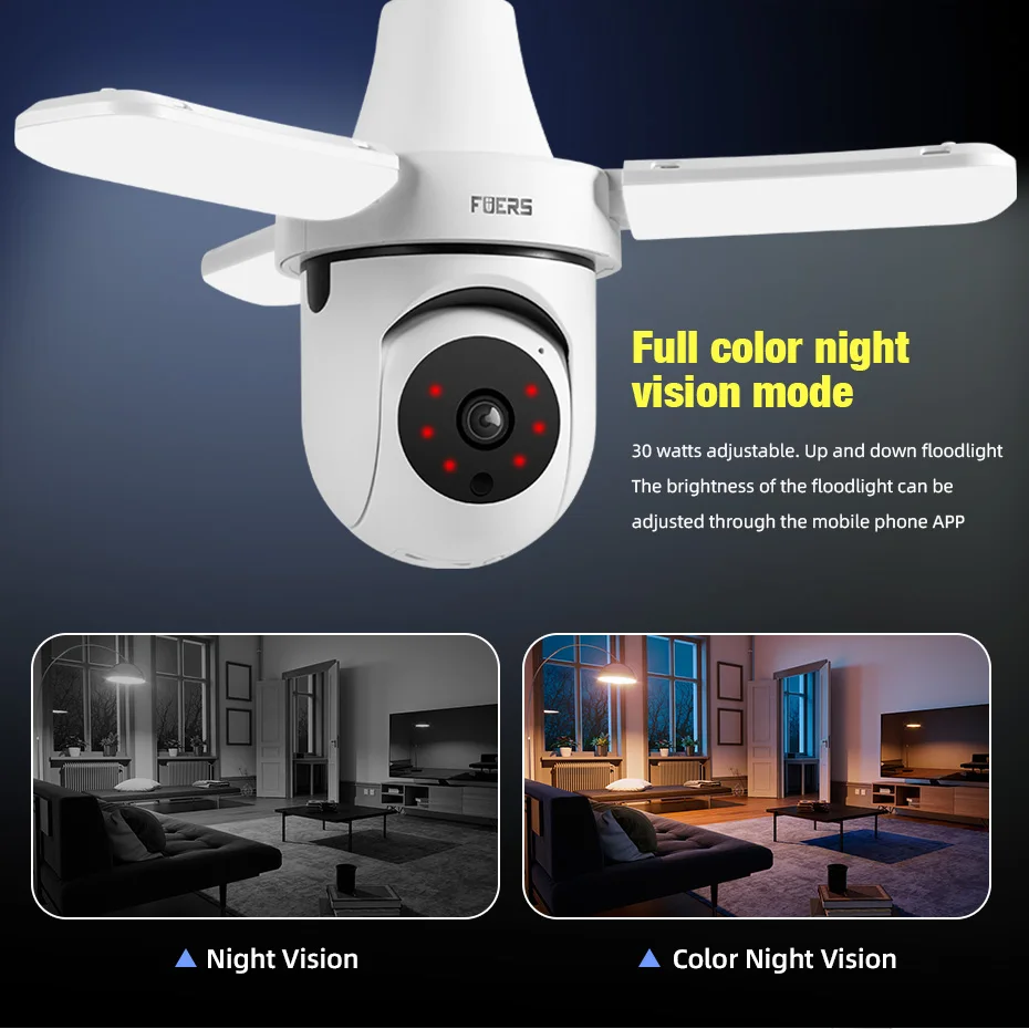 FUERS E27 Bulb Indoor Camera Security Indoor Monitor Wireless 2.4G WiFi Automatic Human Tracking FloodLight Surveillance Camera FUERS E27 Bulb Indoor Camera Security Indoor Monitor Wireless 2.4G WiFi Automatic Human Tracking FloodLight Surveillance Camera