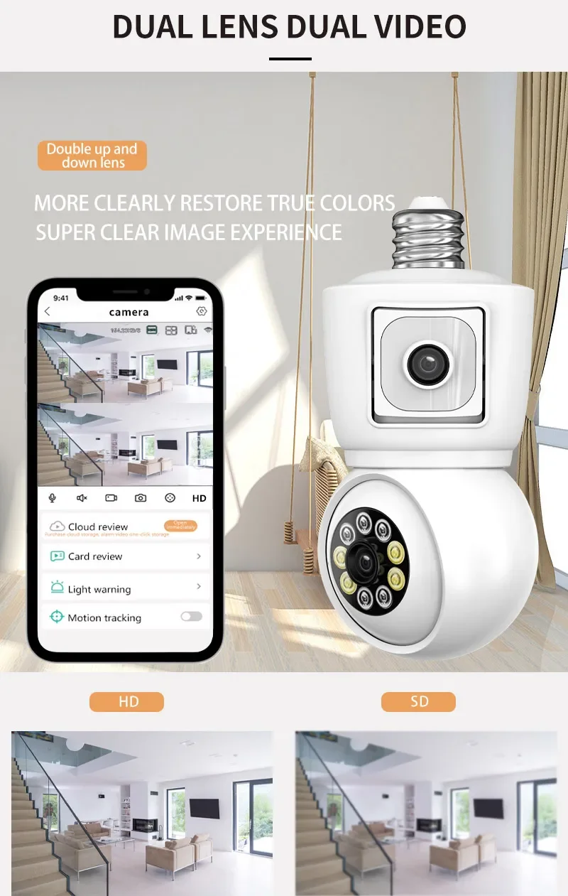 ICSEE 4K 8MP E27 Bulb WiFi Camera Dual Lens Dual Screen Auto Tracking Two Way Audio Color Night Vision Outdoor Security Camera ICSEE 4K 8MP E27 Bulb WiFi Camera Dual Lens Dual Screen Auto Tracking Two Way Audio Color Night Vision Outdoor Security Camera