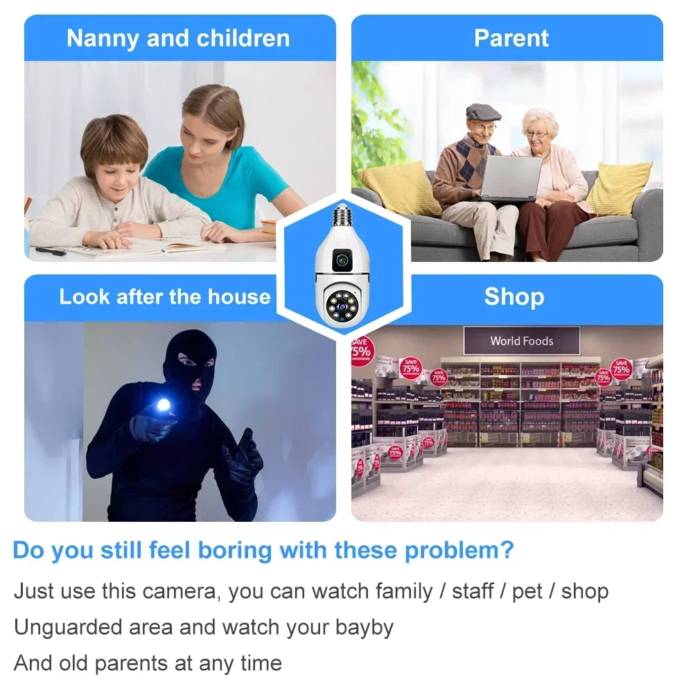 8MP E27 Bulb WIFI Camera 8X Zoom Dual Lens Indoor Surveillance Human Tracking Wireless Two-way Audio Cameras Color Night Vision 8MP E27 Bulb WIFI Camera 8X Zoom Dual Lens Indoor Surveillance Human Tracking Wireless Two-way Audio Cameras Color Night Vision