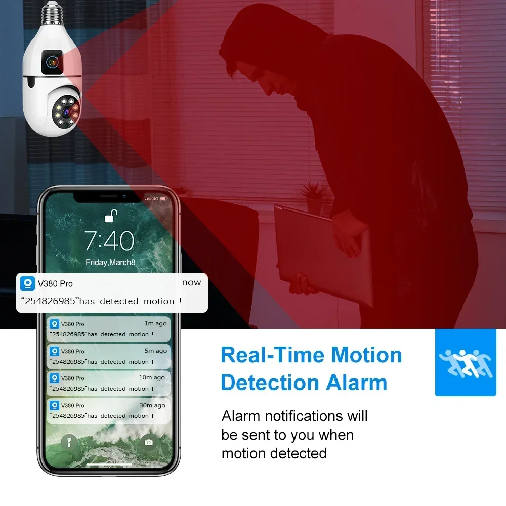 8MP E27 Bulb WIFI Camera 8X Zoom Dual Lens Indoor Surveillance Human Tracking Wireless Two-way Audio Cameras Color Night Vision 8MP E27 Bulb WIFI Camera 8X Zoom Dual Lens Indoor Surveillance Human Tracking Wireless Two-way Audio Cameras Color Night Vision