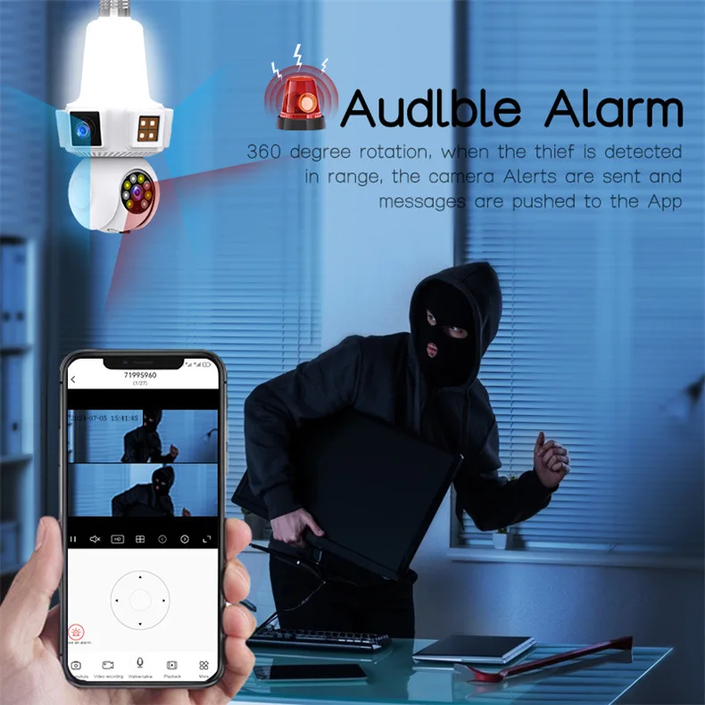 Three Lens Triple Screen 6MP Wireless Wifi E27 Light Bulb Camera V380Pro 360° PTZ Bulb Camera Home Security CCTV Baby Monitor Three Lens Triple Screen 6MP Wireless Wifi E27 Light Bulb Camera V380Pro 360° PTZ Bulb Camera Home Security CCTV Baby Monitor
