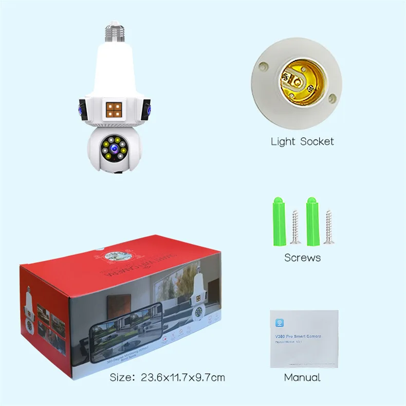 Three Lens Triple Screen 6MP Wireless Wifi E27 Light Bulb Camera V380Pro 360° PTZ Bulb Camera Home Security CCTV Baby Monitor Three Lens Triple Screen 6MP Wireless Wifi E27 Light Bulb Camera V380Pro 360° PTZ Bulb Camera Home Security CCTV Baby Monitor