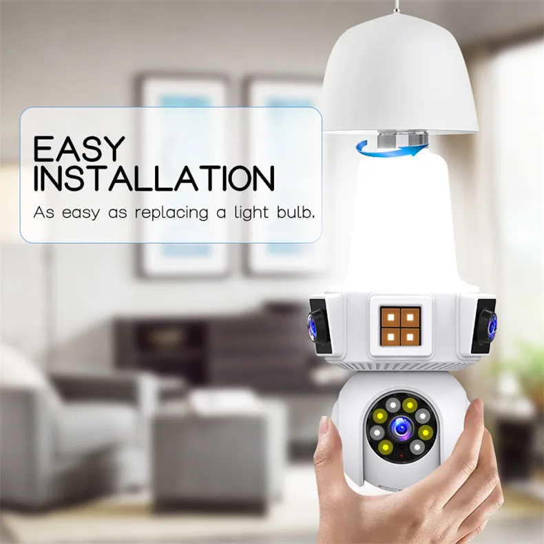 Three Lens Triple Screen 6MP Wireless Wifi E27 Light Bulb Camera V380Pro 360° PTZ Bulb Camera Home Security CCTV Baby Monitor Three Lens Triple Screen 6MP Wireless Wifi E27 Light Bulb Camera V380Pro 360° PTZ Bulb Camera Home Security CCTV Baby Monitor