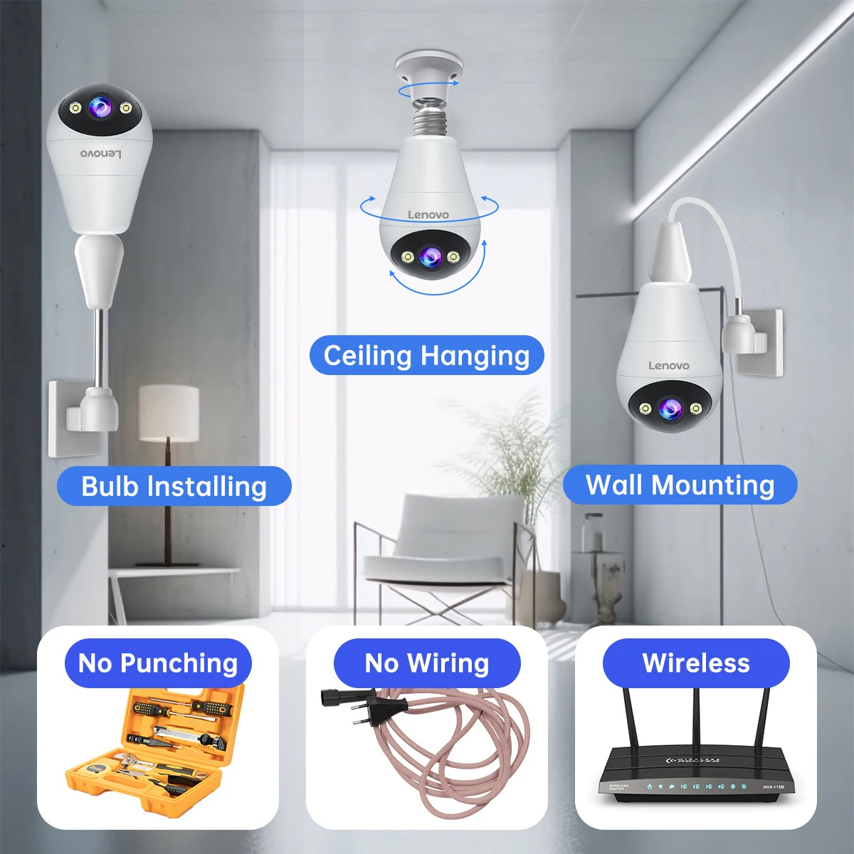 Lenovo 3MP E27 Bulb IP WiFi Camera Indoor Video Surveillance Camera Color Night AI Tracking Smart Home Baby Monitor CCTV Camera Lenovo 3MP E27 Bulb IP WiFi Camera Indoor Video Surveillance Camera Color Night AI Tracking Smart Home Baby Monitor CCTV Camera
