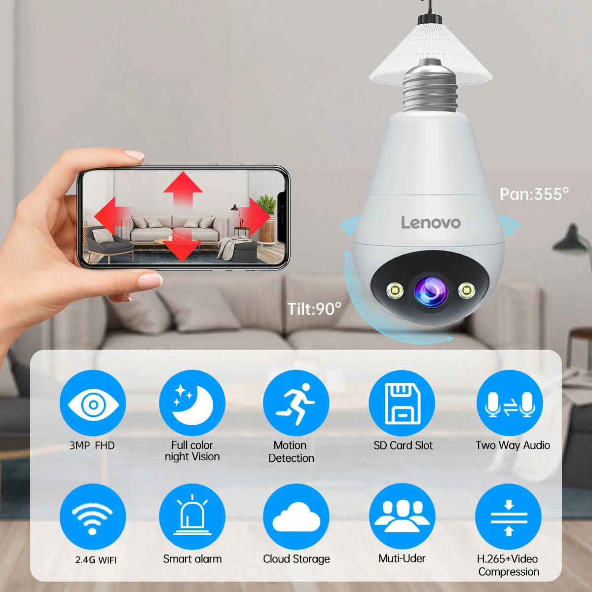 Lenovo 3MP E27 Bulb IP WiFi Camera Indoor Video Surveillance Camera Color Night AI Tracking Smart Home Baby Monitor CCTV Camera Lenovo 3MP E27 Bulb IP WiFi Camera Indoor Video Surveillance Camera Color Night AI Tracking Smart Home Baby Monitor CCTV Camera