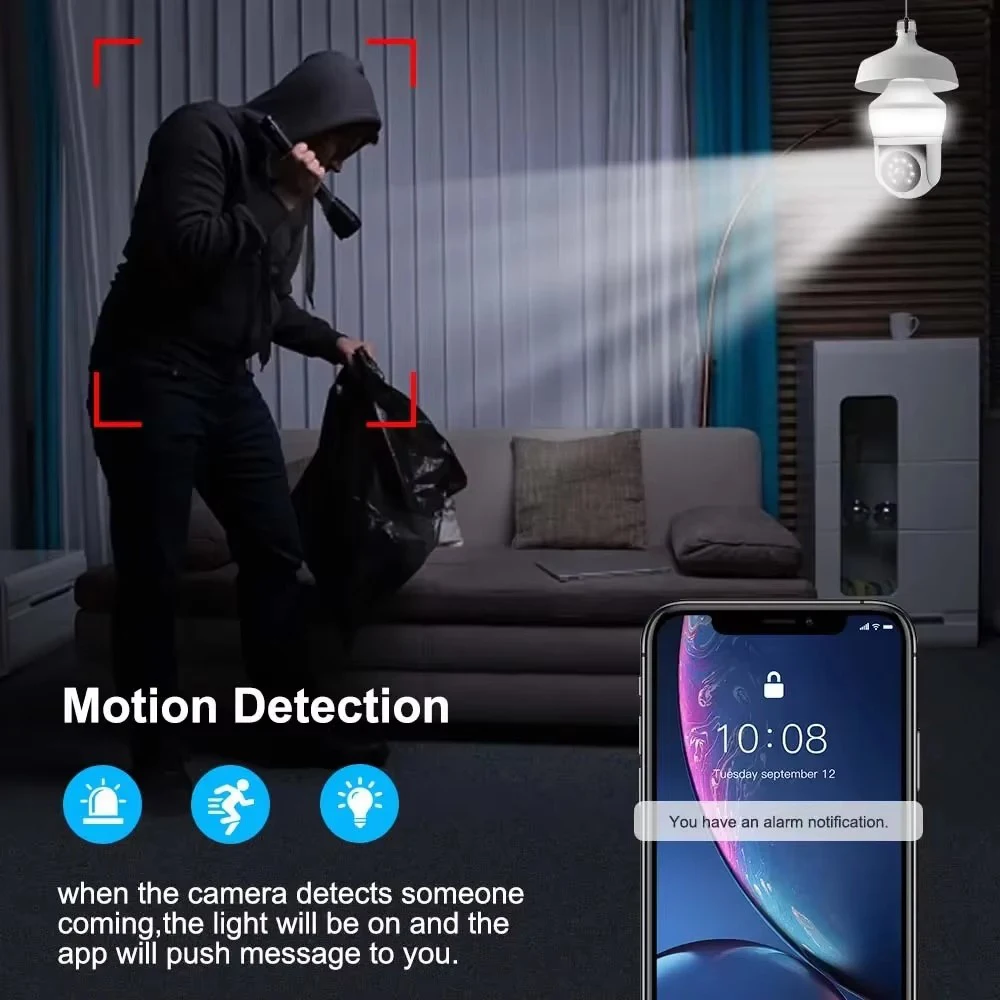 5MP WiFi Floodlight Camera 800 Lumens Garden Wall Lamp Security Cameras Security Protection Surveillance PTZ E27 Bulb Camera 5MP WiFi Floodlight Camera 800 Lumens Garden Wall Lamp Security Cameras Security Protection Surveillance PTZ E27 Bulb Camera