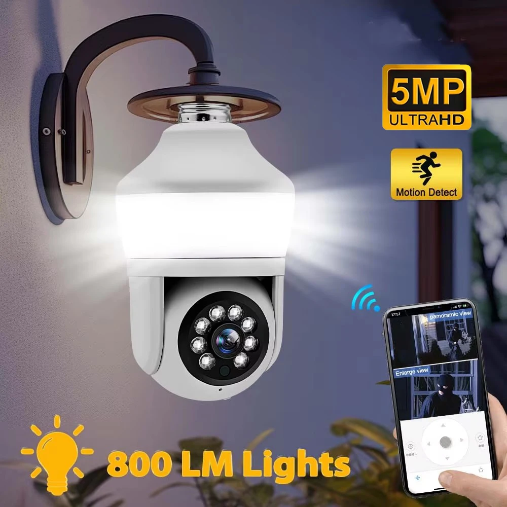 5MP WiFi Floodlight Camera 800 Lumens Garden Wall Lamp Security Cameras Security Protection Surveillance PTZ E27 Bulb Camera 5MP WiFi Floodlight Camera 800 Lumens Garden Wall Lamp Security Cameras Security Protection Surveillance PTZ E27 Bulb Camera