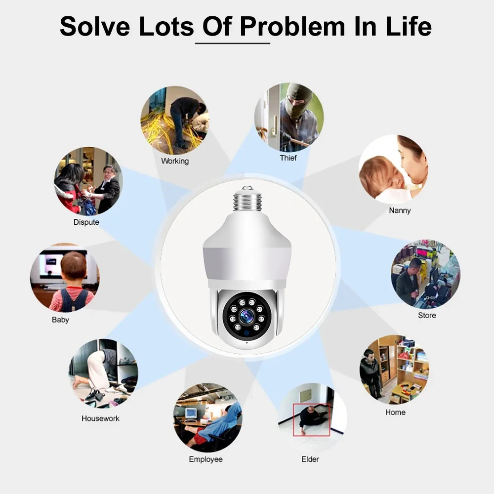 5MP WiFi Floodlight Camera 800 Lumens Garden Wall Lamp Security Cameras Security Protection Surveillance PTZ E27 Bulb Camera 5MP WiFi Floodlight Camera 800 Lumens Garden Wall Lamp Security Cameras Security Protection Surveillance PTZ E27 Bulb Camera