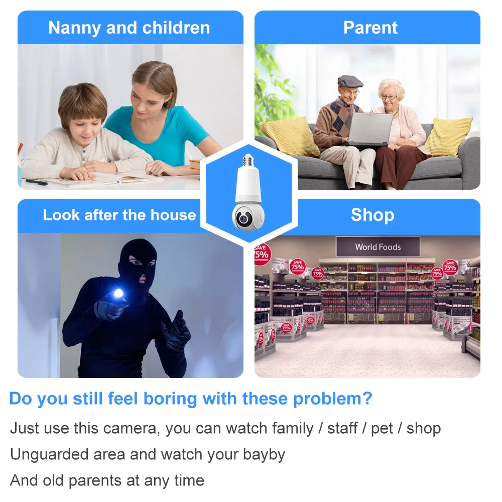 8MP E27 Bulb Camera Wifi Surveillance With LED Bulb CCTV PTZ AI Tracking Two-way Audio Night Vision 10X Zoom Wireless Cam 2 in 1 8MP E27 Bulb Camera Wifi Surveillance With LED Bulb CCTV PTZ AI Tracking Two-way Audio Night Vision 10X Zoom Wireless Cam 2 in 1