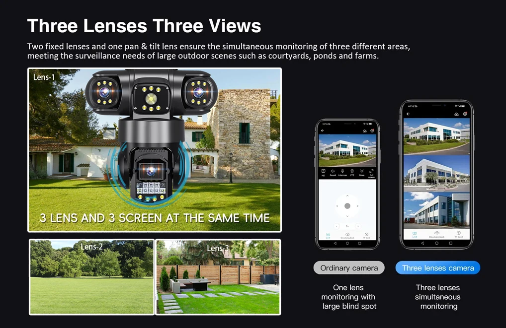 V380 Pro WiFi IP Camera Outdoor 12MP 6K Triple Lenses Triple Screens Security Video Monitor Night Vision Waterproof CCTV Cameras V380 Pro WiFi IP Camera Outdoor 12MP 6K Triple Lenses Triple Screens Security Video Monitor Night Vision Waterproof CCTV Cameras