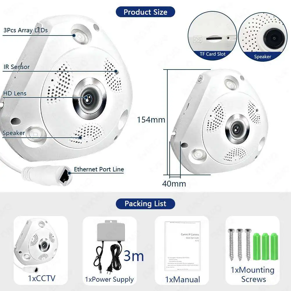 V380 360 Degree WiFi Camera IP Fish Eye Panoramic 1080P WIFI CCTV 3D VR Video Audio Remote Home Monitoring CCTV Security Camera V380 360 Degree WiFi Camera IP Fish Eye Panoramic 1080P WIFI CCTV 3D VR Video Audio Remote Home Monitoring CCTV Security Camera